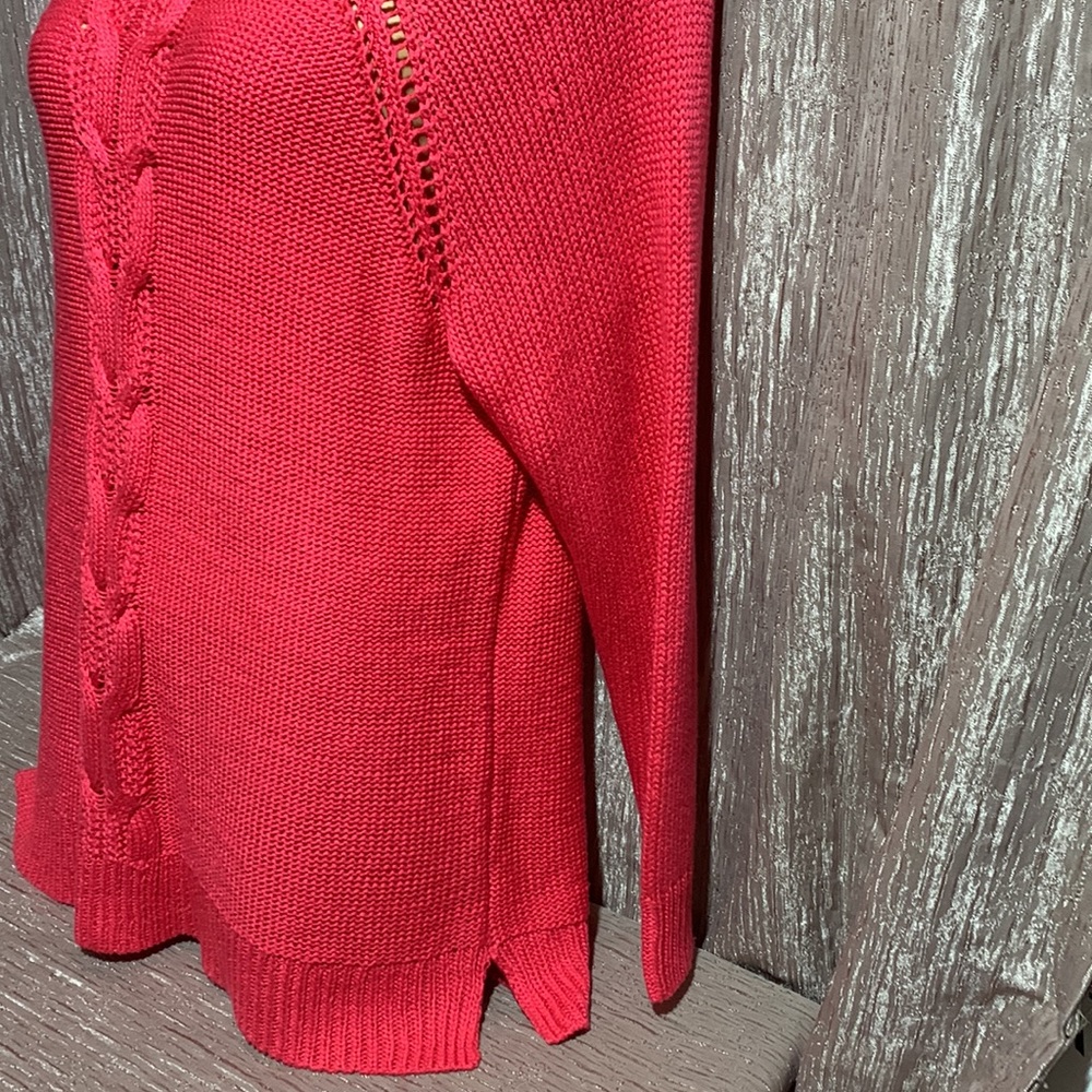 Apt. 9 Sweater Pullover Dark Pink/Red 1X Stretchy Long Sleeve Cable Knit - Picture 6 of 16